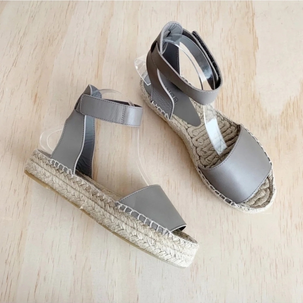 Vince Edie Leather Espadrille Gray 9 Casual Boho Vacaay Festival Neutral Preown